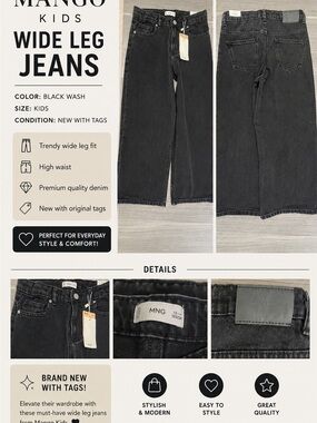 Mango Black Wash Boys' Bootcut Jeans